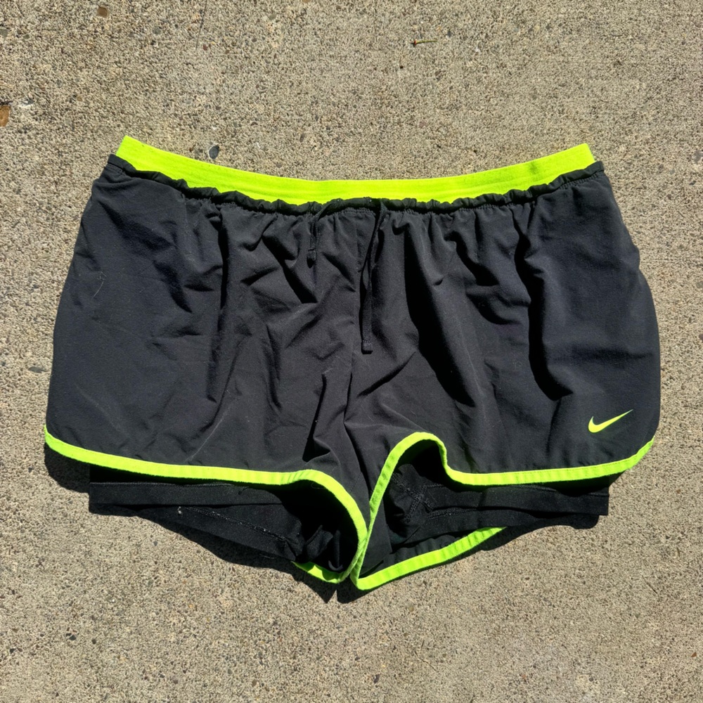 Nike Black Lined Running Shorts with Neon Green Trim Size XL